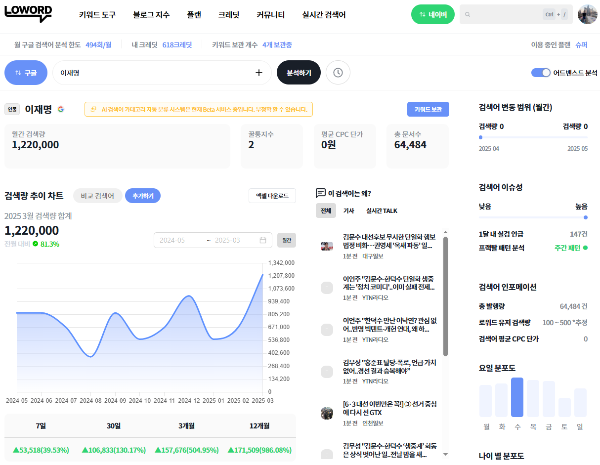출처:로워드, 유료 플랜 키워드 조회 결과 - 구글